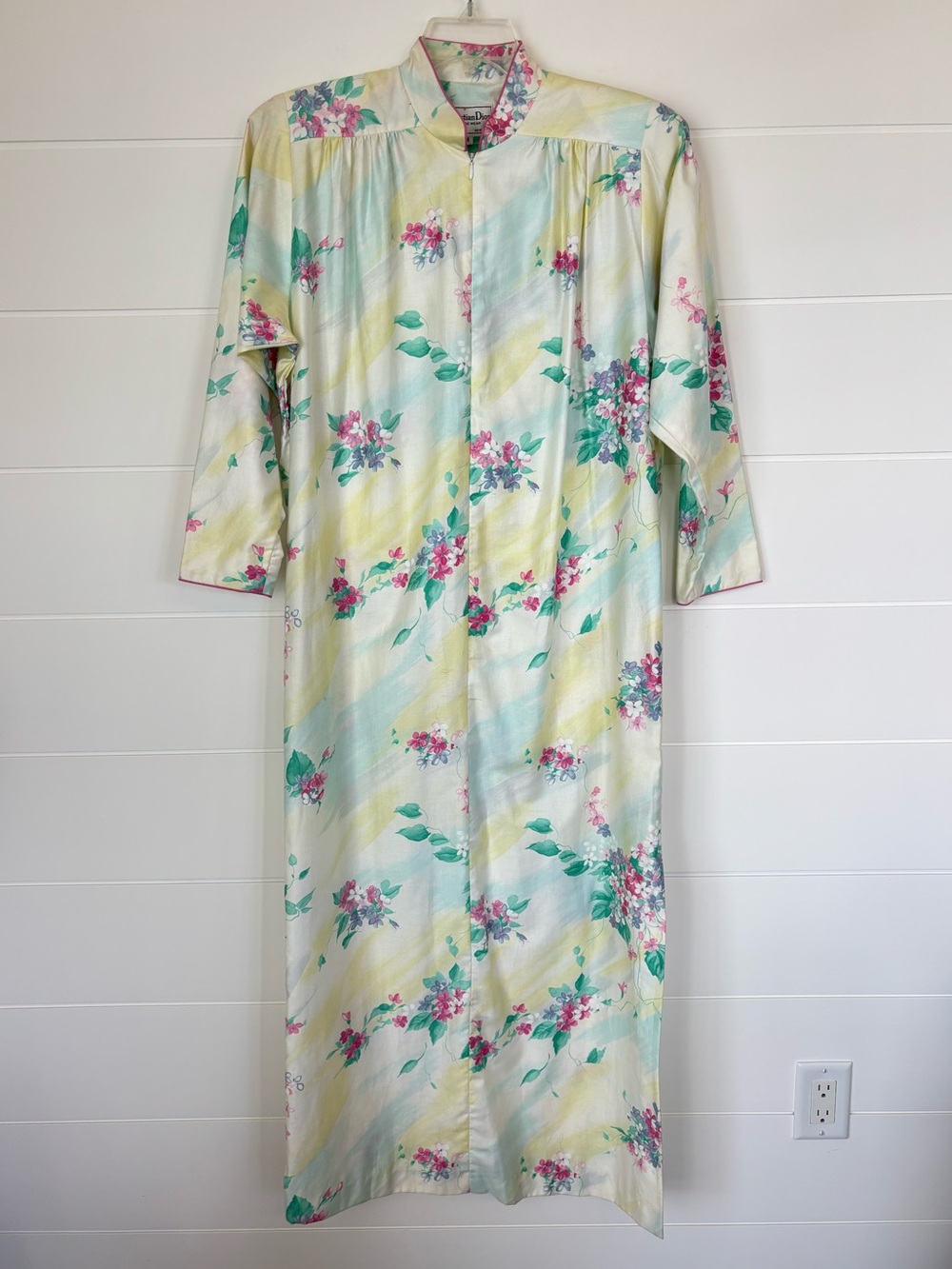 Vintage Christian Dior Lounge Wear Floral Long Housecoat Cotton Women's Medium